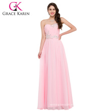 Grace Karin Strapless Sweetheart piso de longitud rosa largo gasa Bodas vestido de dama de honor patrones CL6107-2 #